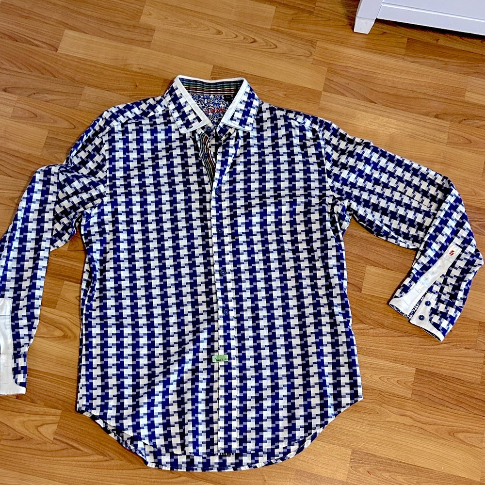 Robert Graham Blue and White Checkered Dress Shirt